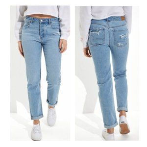AMERICAN EAGLE Women's 16 Tomgirl Low Rise Button Fly Straight Leg Blue Jeans